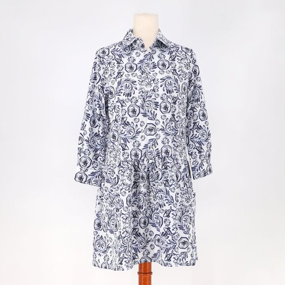 Smith & Quinn Dresses & Skirts - SMITH & QUINN Sorrento Shirt Dress Gathered Skirt Fish Bowl Navy Print Size S